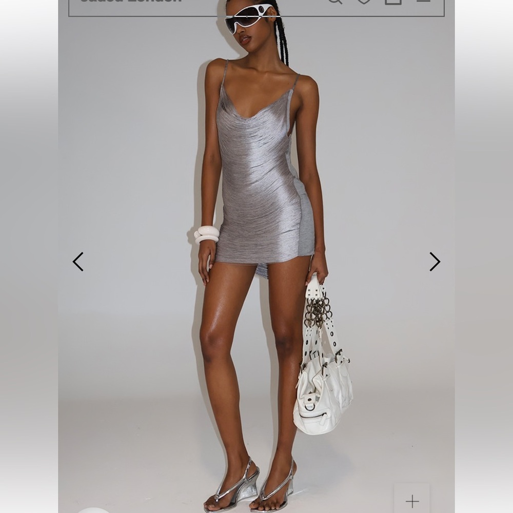 Revolve Jaded London Lavinia Backless Fringe Mini Dress Silver Steel XS NWT NEW - Picture 4 of 16